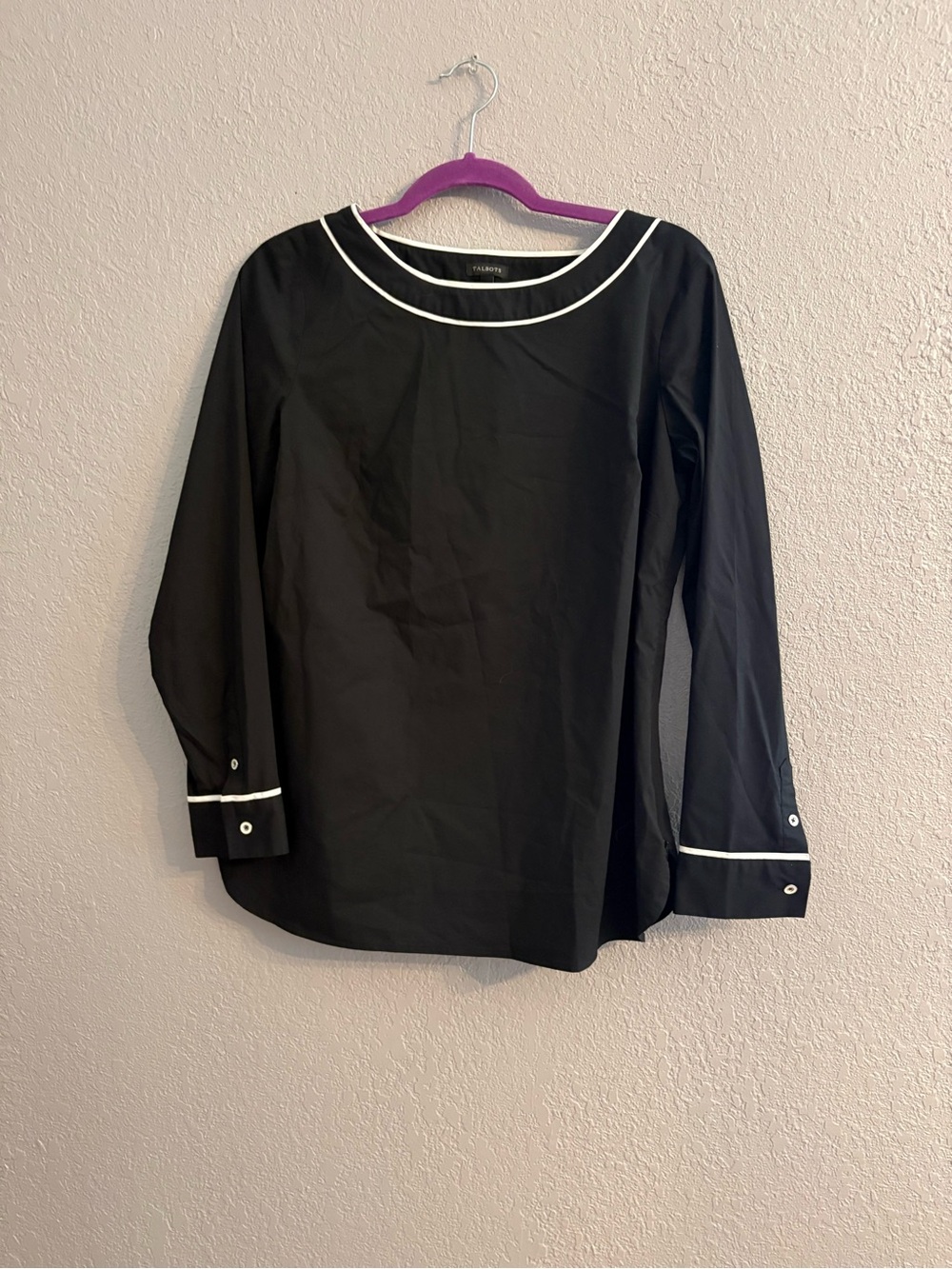Talbots Black Blouse with White Trim
